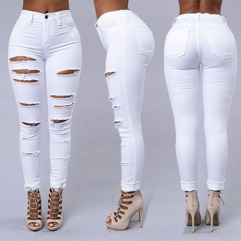 Ripped Skinny Trousers Casual High Waist Pencil Pants