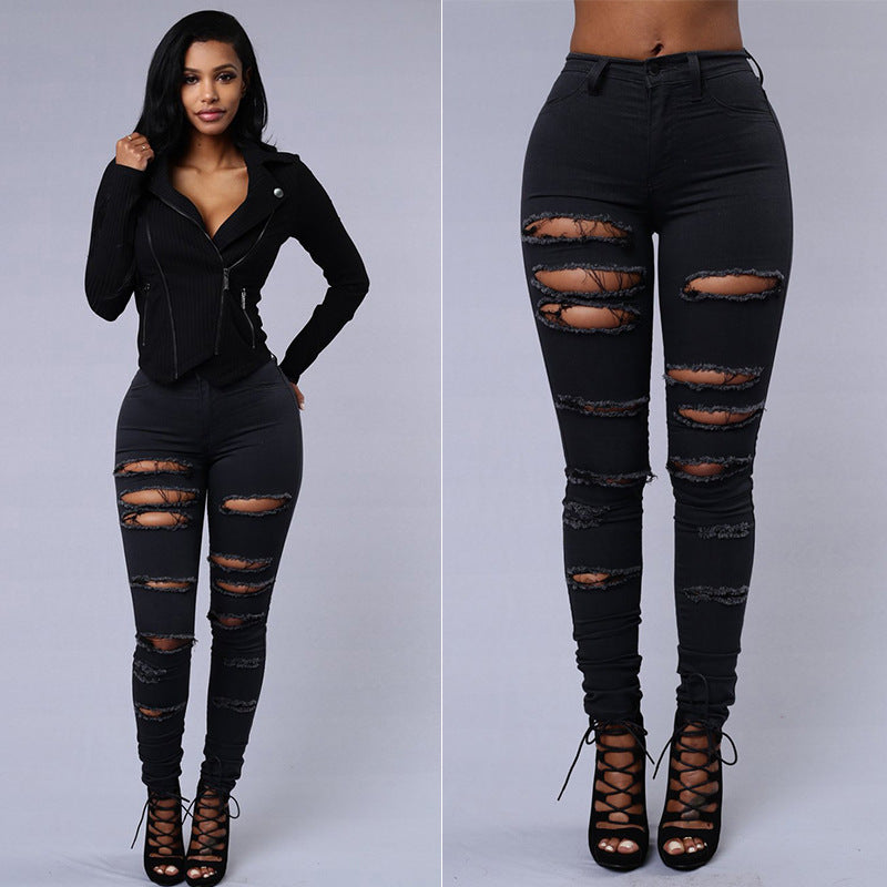 Ripped Skinny Trousers Casual High Waist Pencil Pants