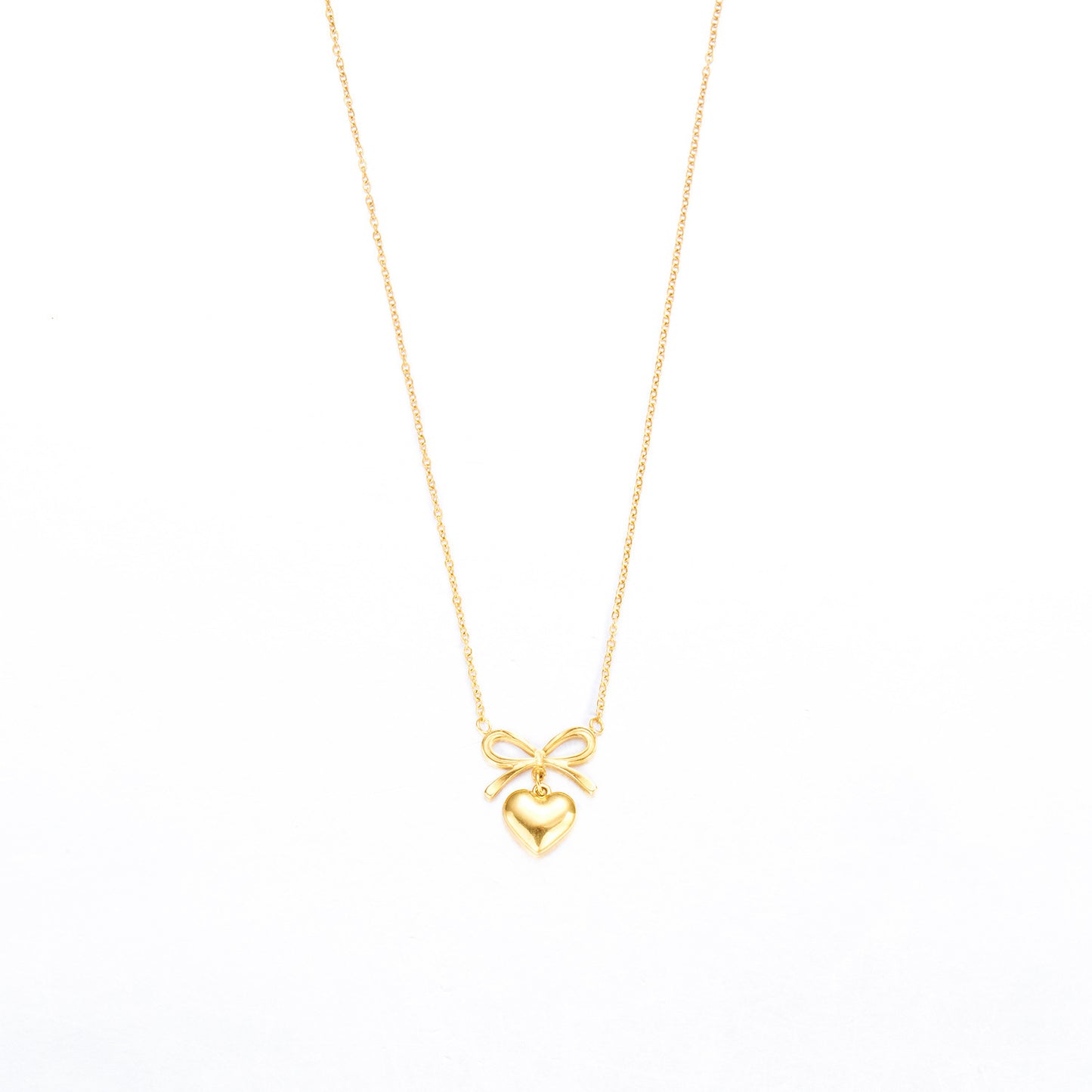 Stainless Steel Waterproof Love Heart Bowknot Charm Choker Necklaces Pendant