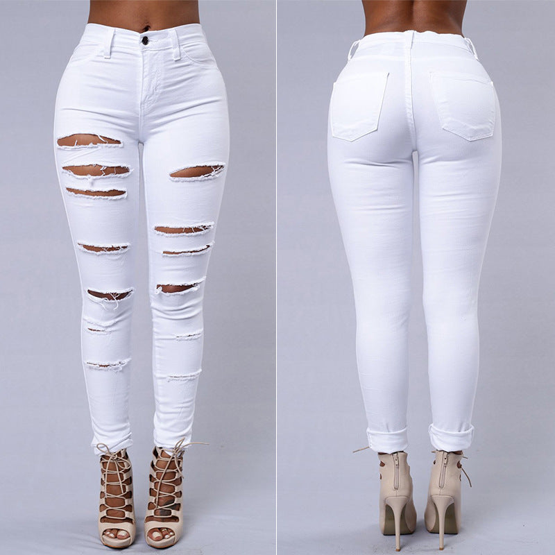 Ripped Skinny Trousers Casual High Waist Pencil Pants