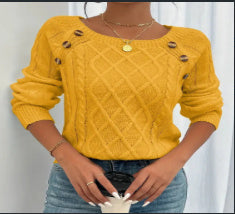 Square Neck Knitted Sweater With Button Design